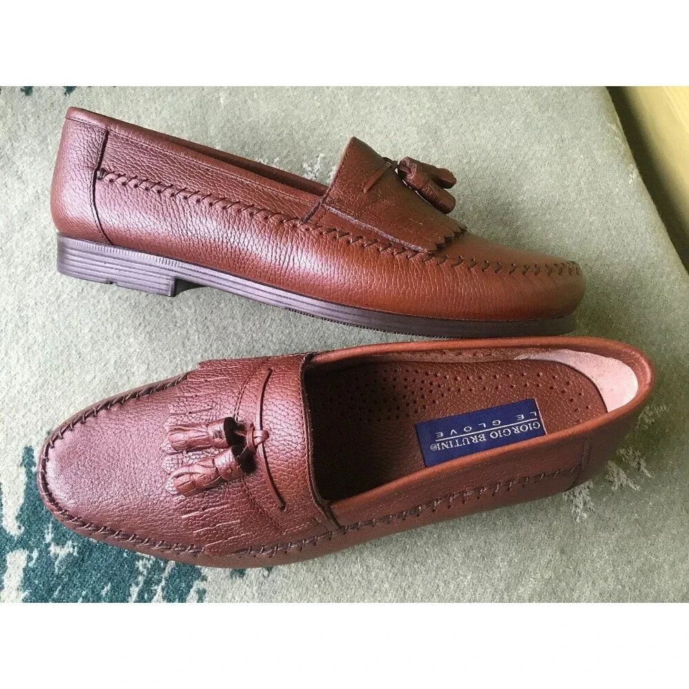 New 9 D Giorgio Brutini Duke Tassel Moccasin Loafers Brown Leather Le Glove